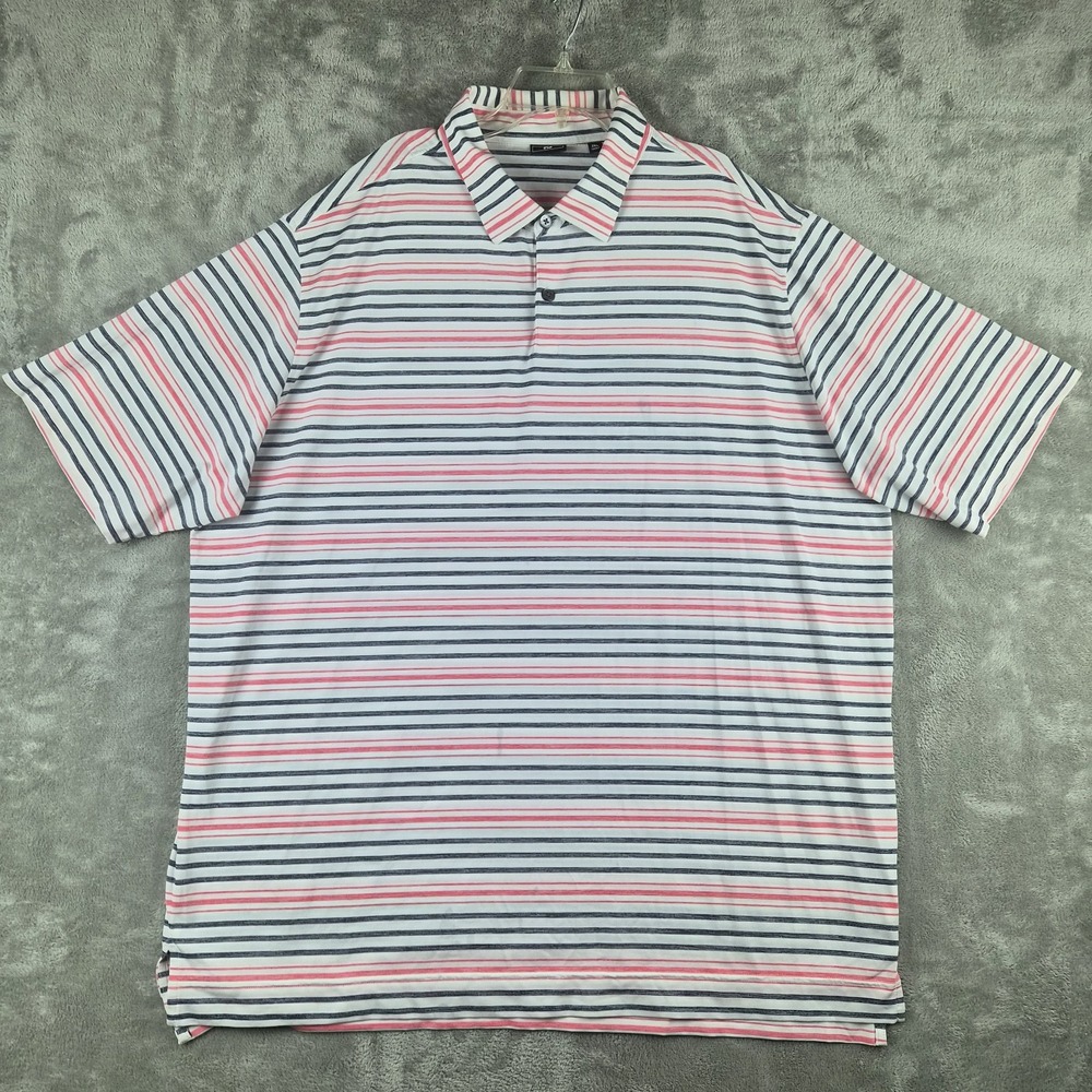 FootJoy FJ Golf Polo Shirt Mens 2XL Pink Blue White Stripe Stretch Performance